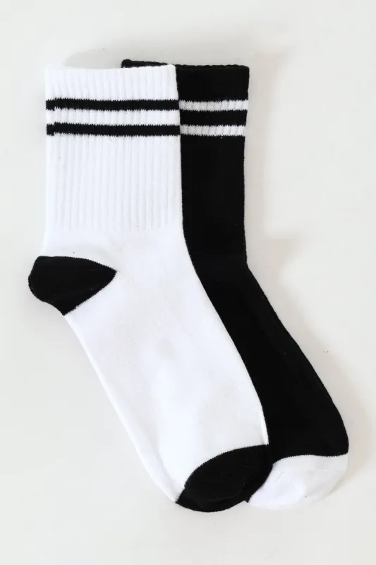 2 Pack Stripe Crew Socks - White/Black sold by Edgars