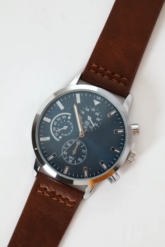 PU Blue Face Analogue Watch - Dark Brown sold by Edgars