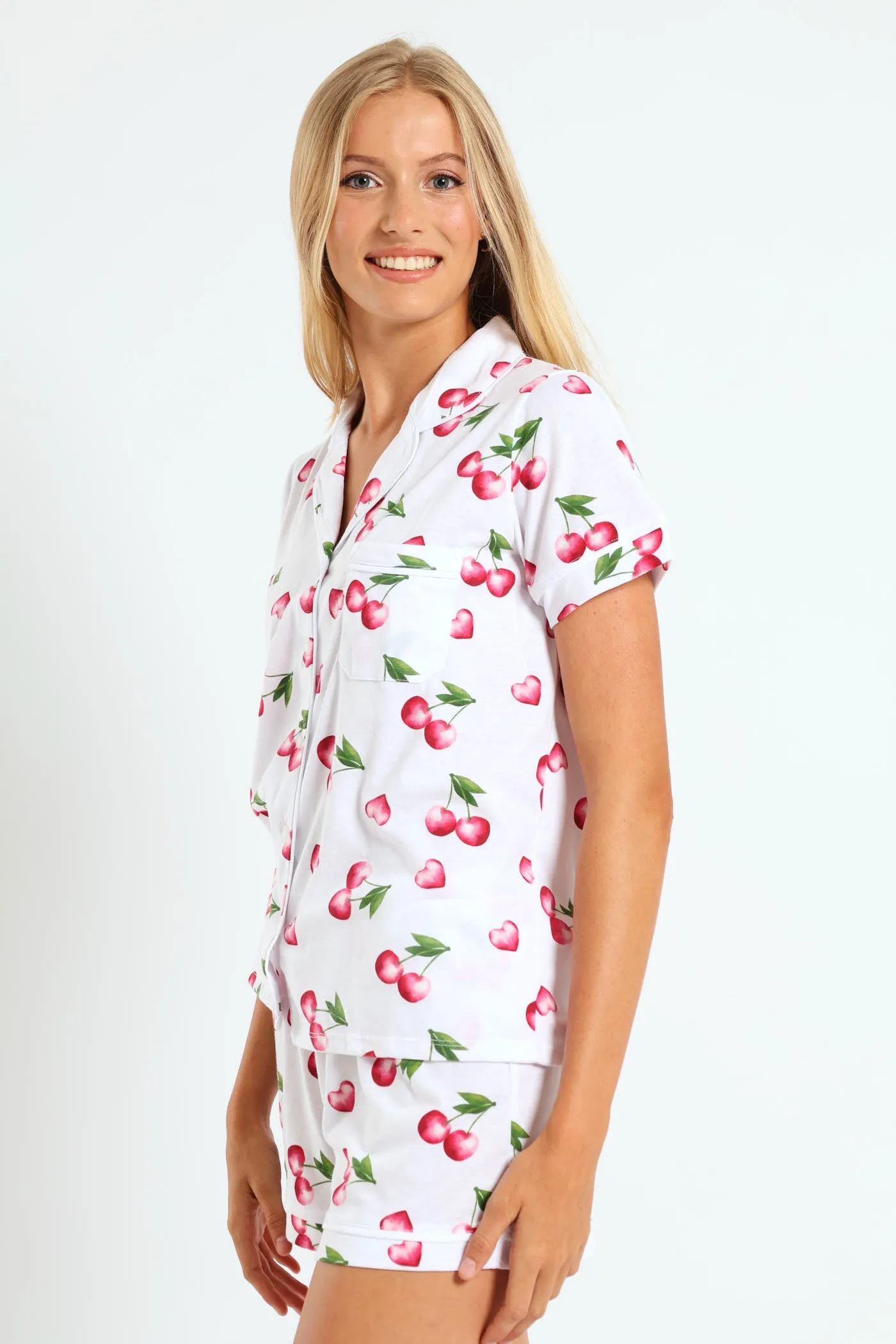 Cherry Hearts Button Through & Knit Short Set - White sold by Edgars product image thumbnail 3