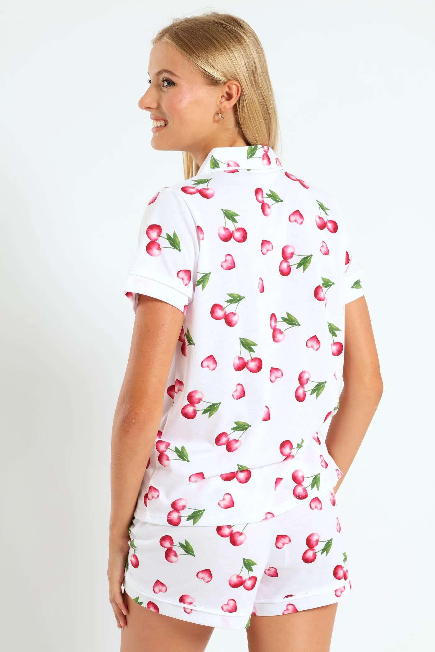 Cherry Hearts Button Through & Knit Short Set - White sold by Edgars product image thumbnail 4