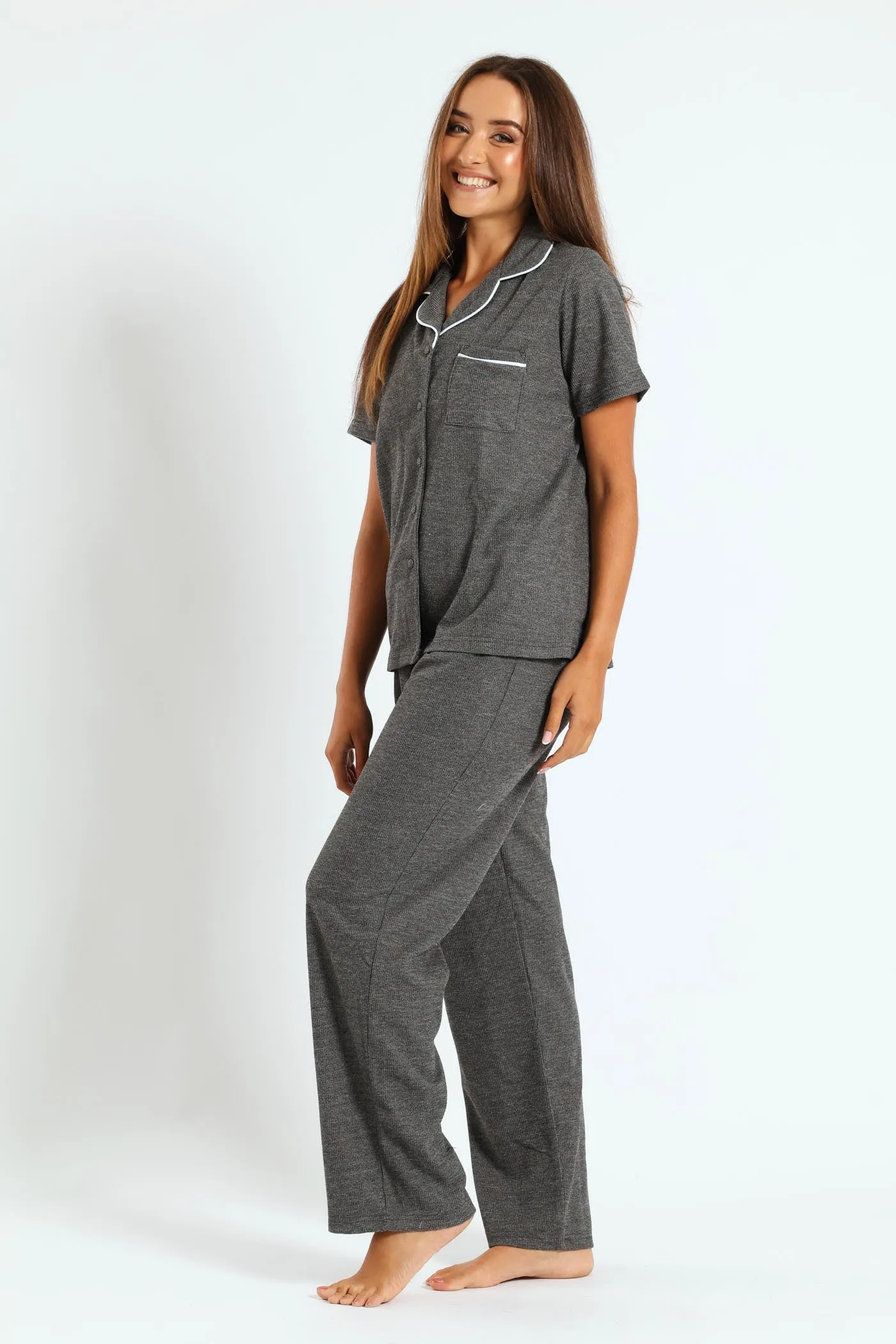 Button Through & Waffle Pant Set - Charcoal sold by Edgars product image thumbnail 3