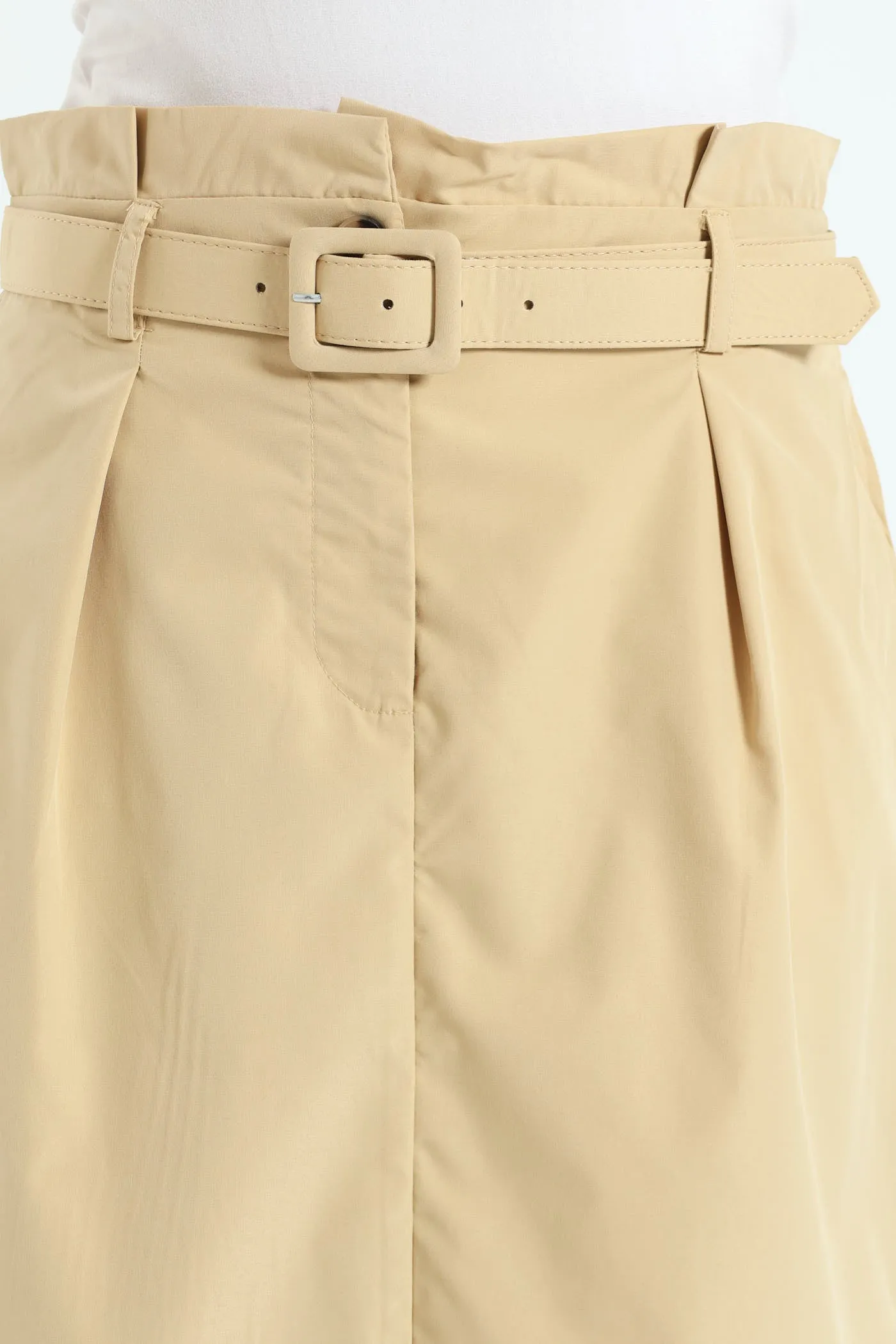 Belted Pleated Paperbag Maxi Pencil Skirt With Slit - Khaki sold by Edgars product image thumbnail 4