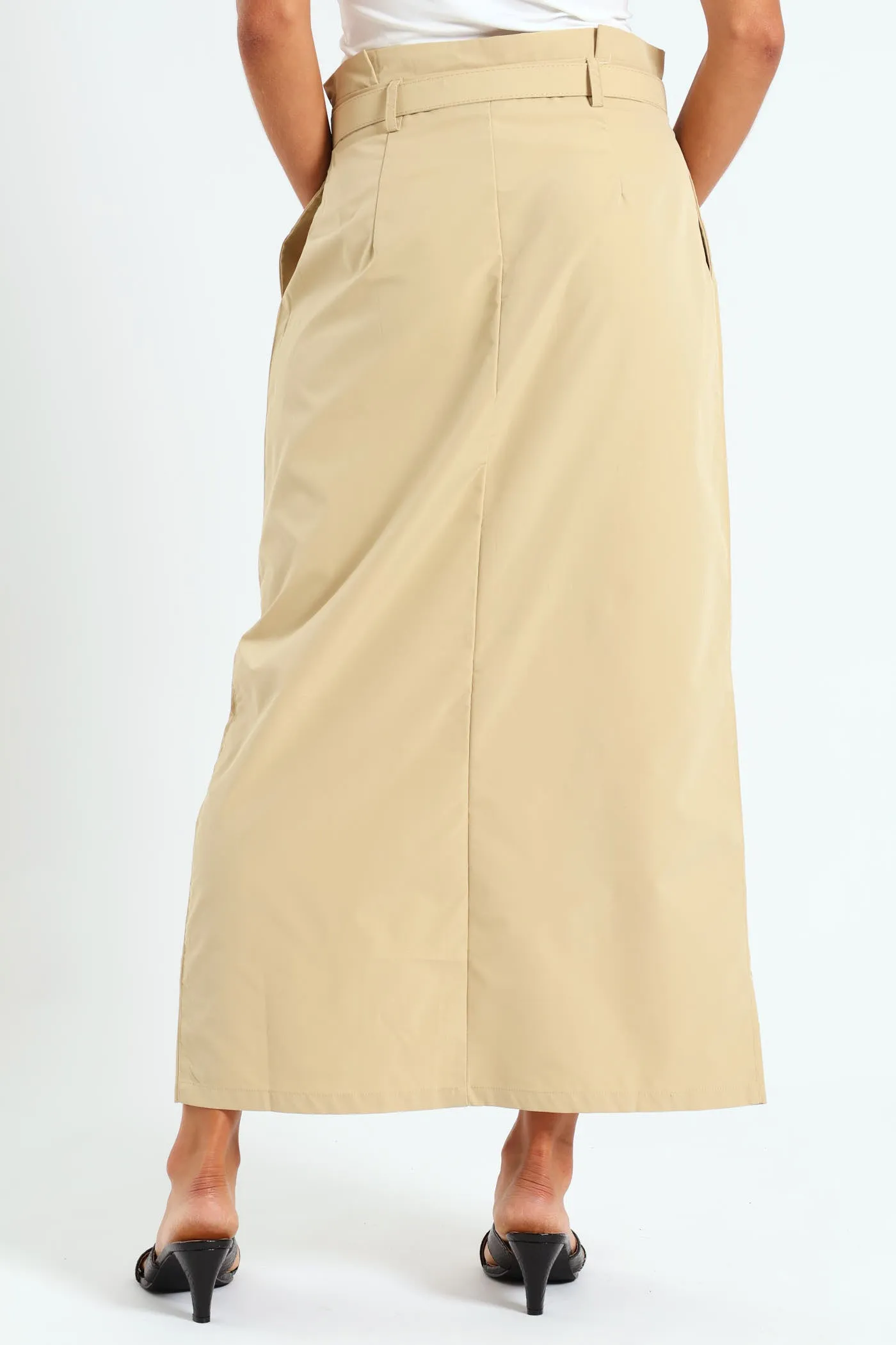 Belted Pleated Paperbag Maxi Pencil Skirt With Slit - Khaki sold by Edgars product image thumbnail 2