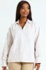 V-Neck Collared Striped Shirt - Beige/Black sold by Edgars 