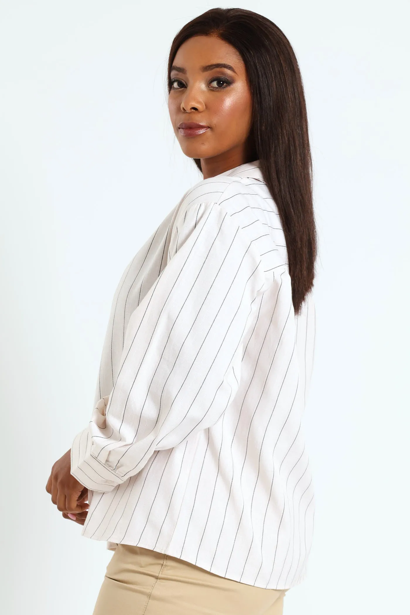 V-Neck Collared Striped Shirt - Beige/Black sold by Edgars product image thumbnail 5