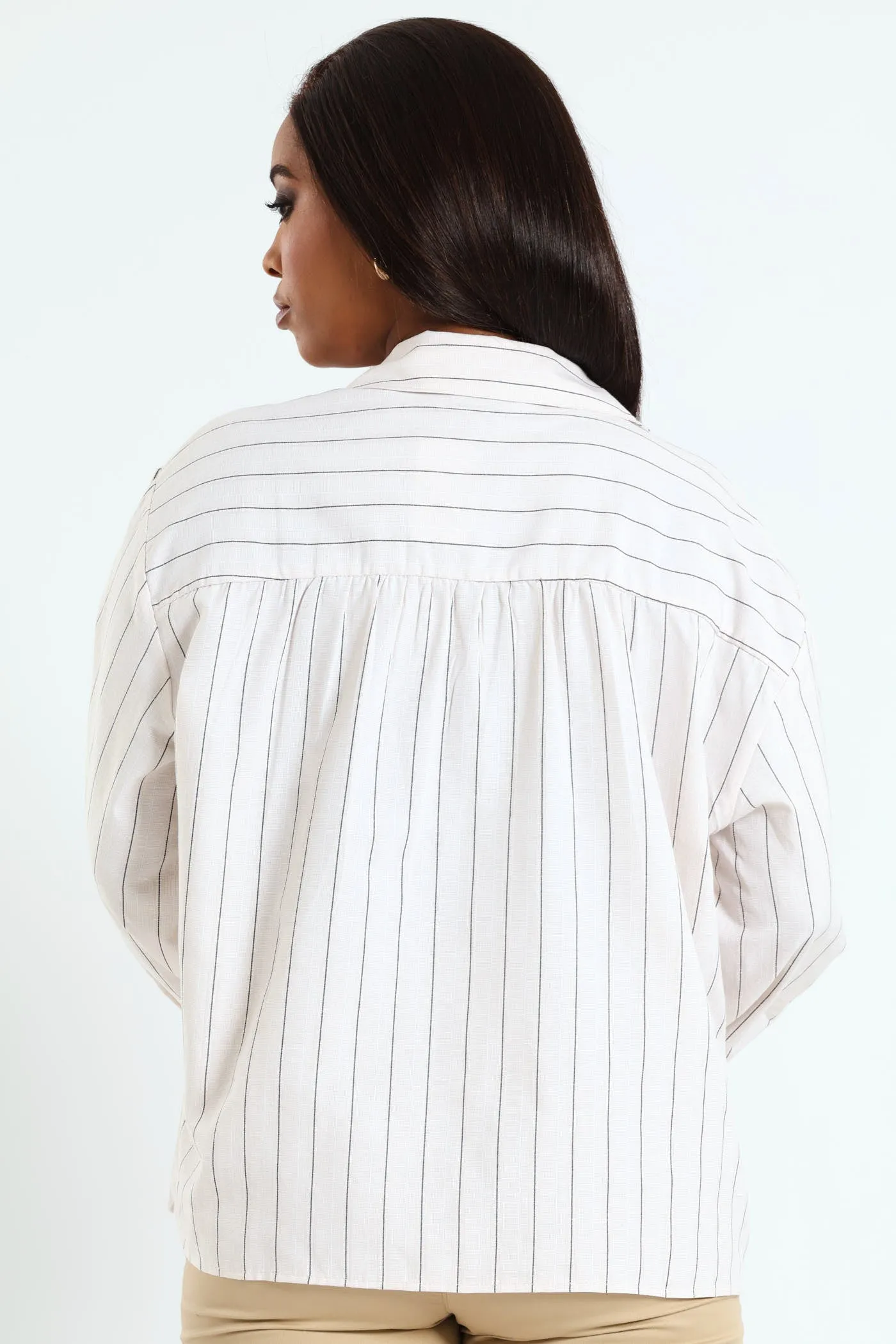 V-Neck Collared Striped Shirt - Beige/Black sold by Edgars product image thumbnail 4
