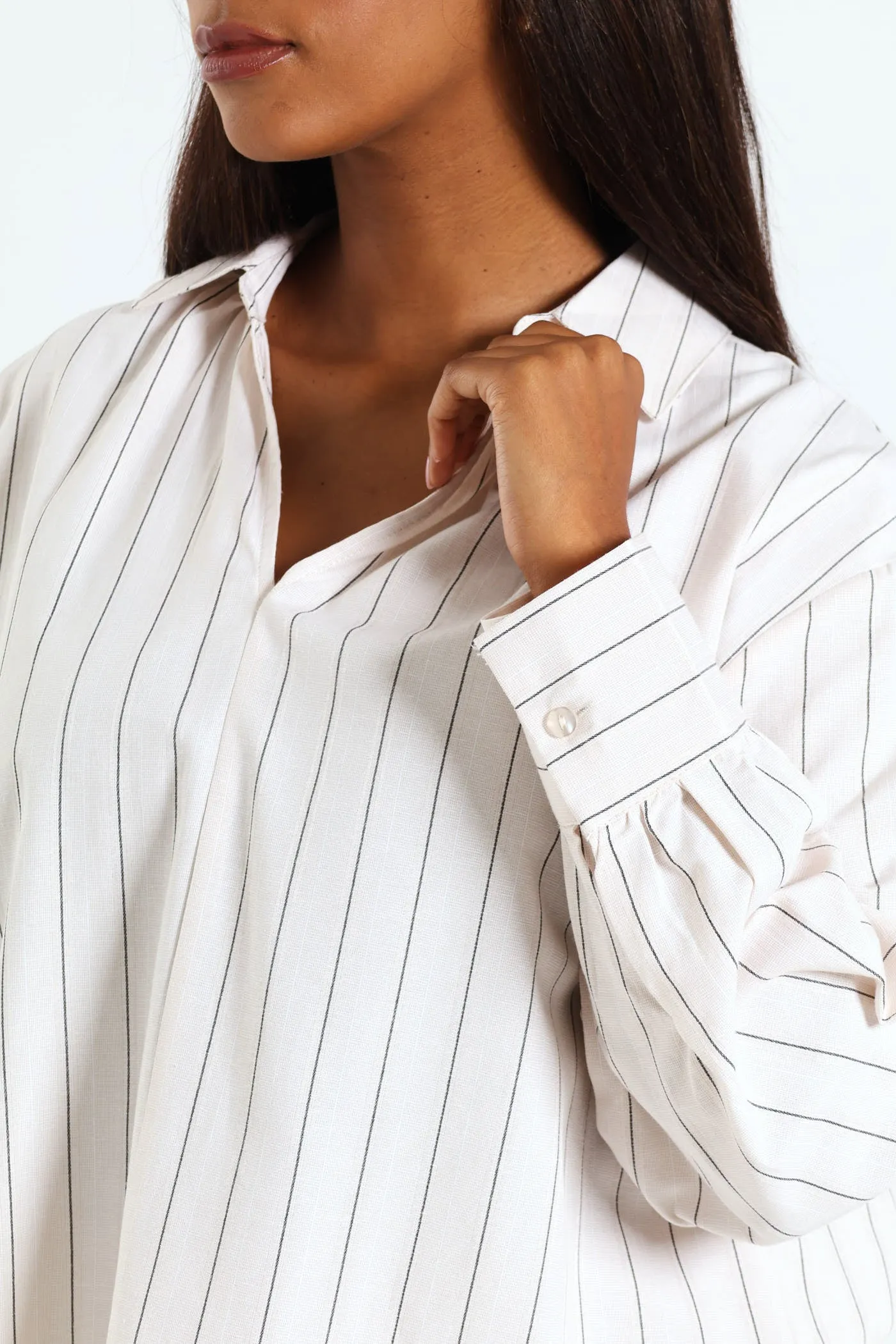 V-Neck Collared Striped Shirt - Beige/Black sold by Edgars product image thumbnail 2