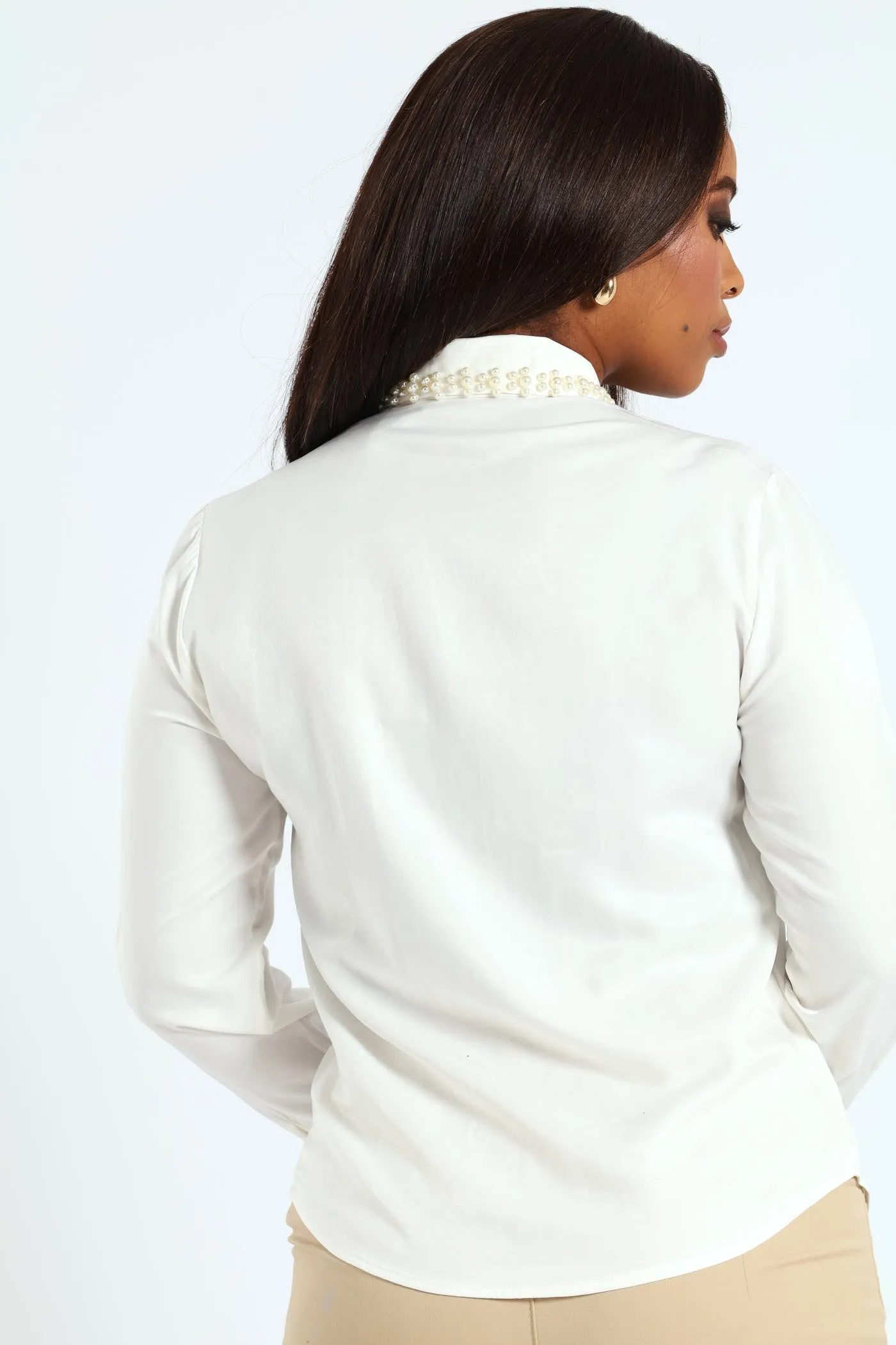Pearl Collared Satin Shirt - Cream sold by Edgars product image thumbnail 4