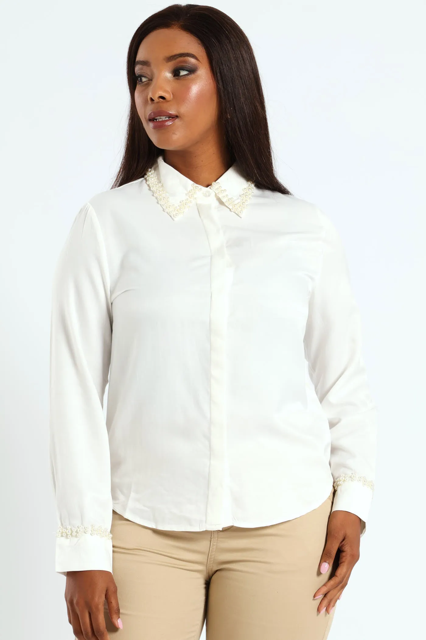 Pearl Collared Satin Shirt - Cream sold by Edgars product image thumbnail 3