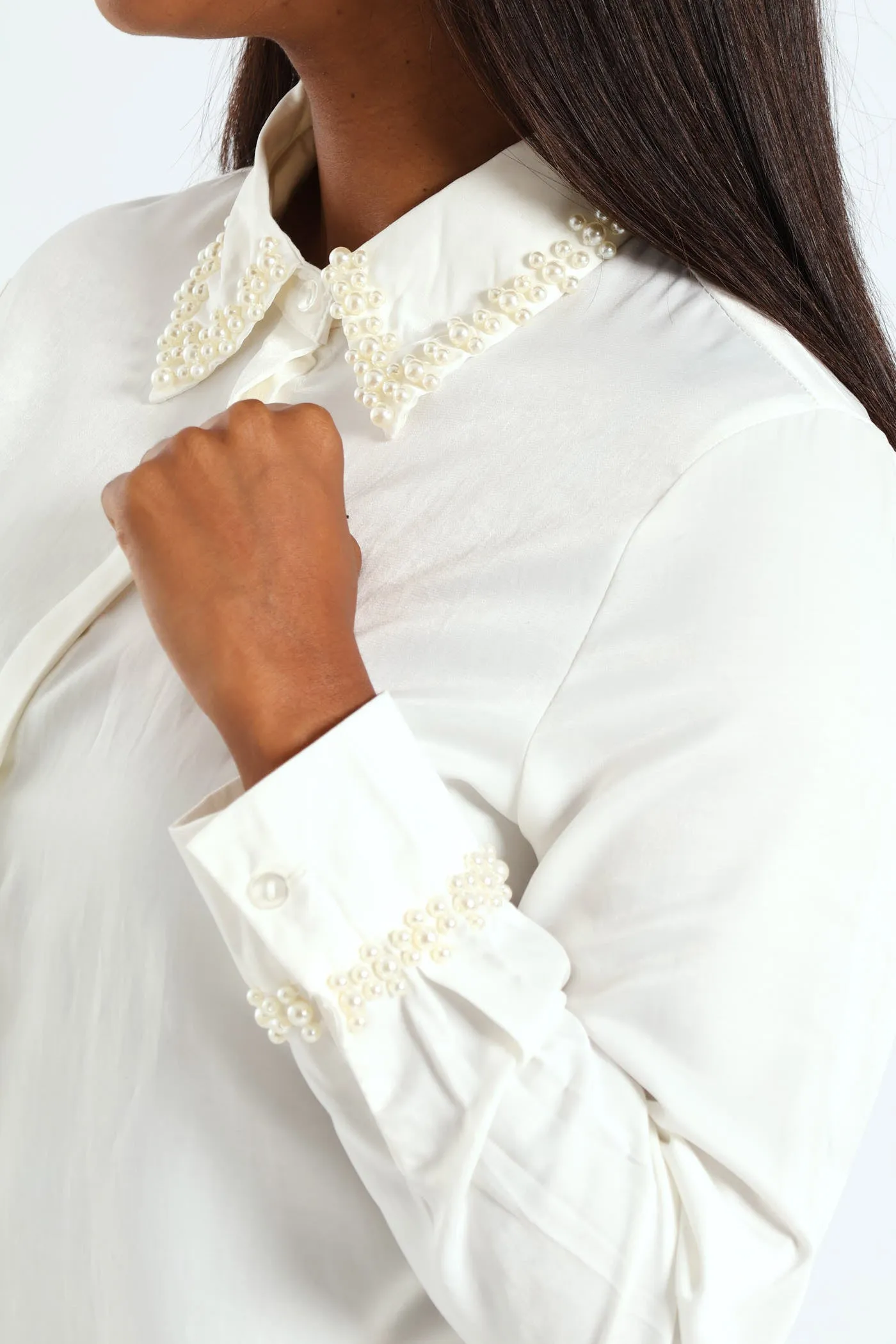 Pearl Collared Satin Shirt - Cream sold by Edgars product image thumbnail 2