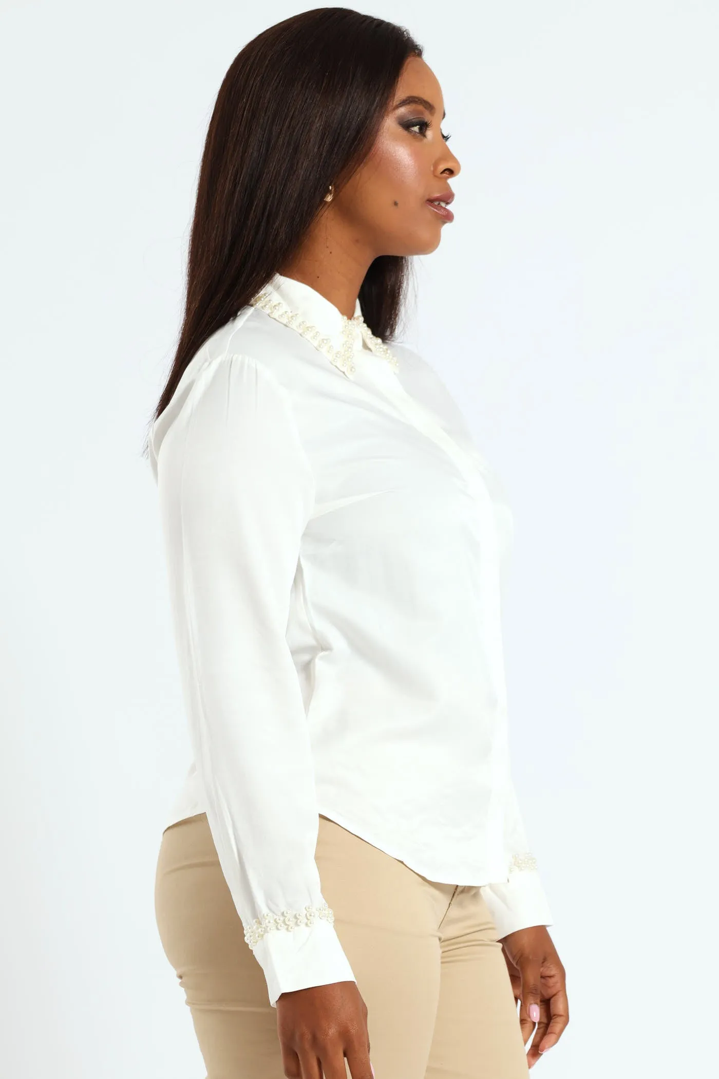 Pearl Collared Satin Shirt - Cream sold by Edgars product image thumbnail 5