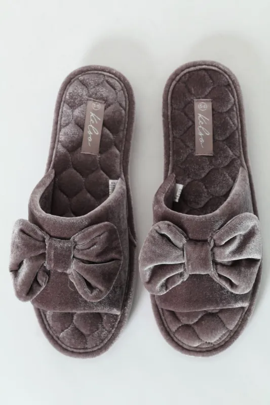 Velour Open Toe Slipper With Bow Detail - Grey sold by Edgars