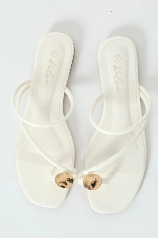 Basic Toe Post Mule Sandal With Metal Circle Trim - White sold by Edgars 