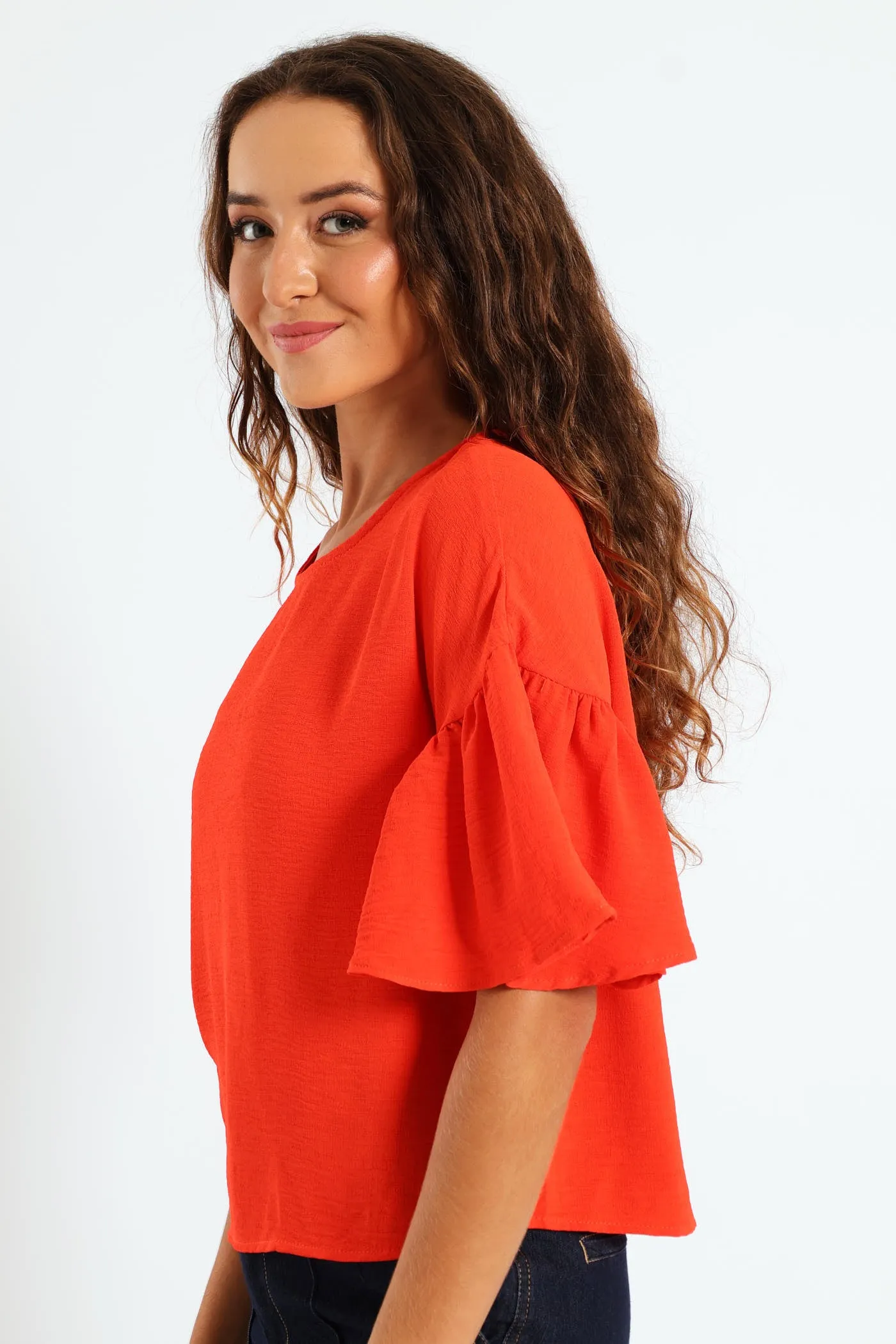 Oversized Frill Sleeve Boxy Top - Bright Orange sold by Edgars product image thumbnail 2