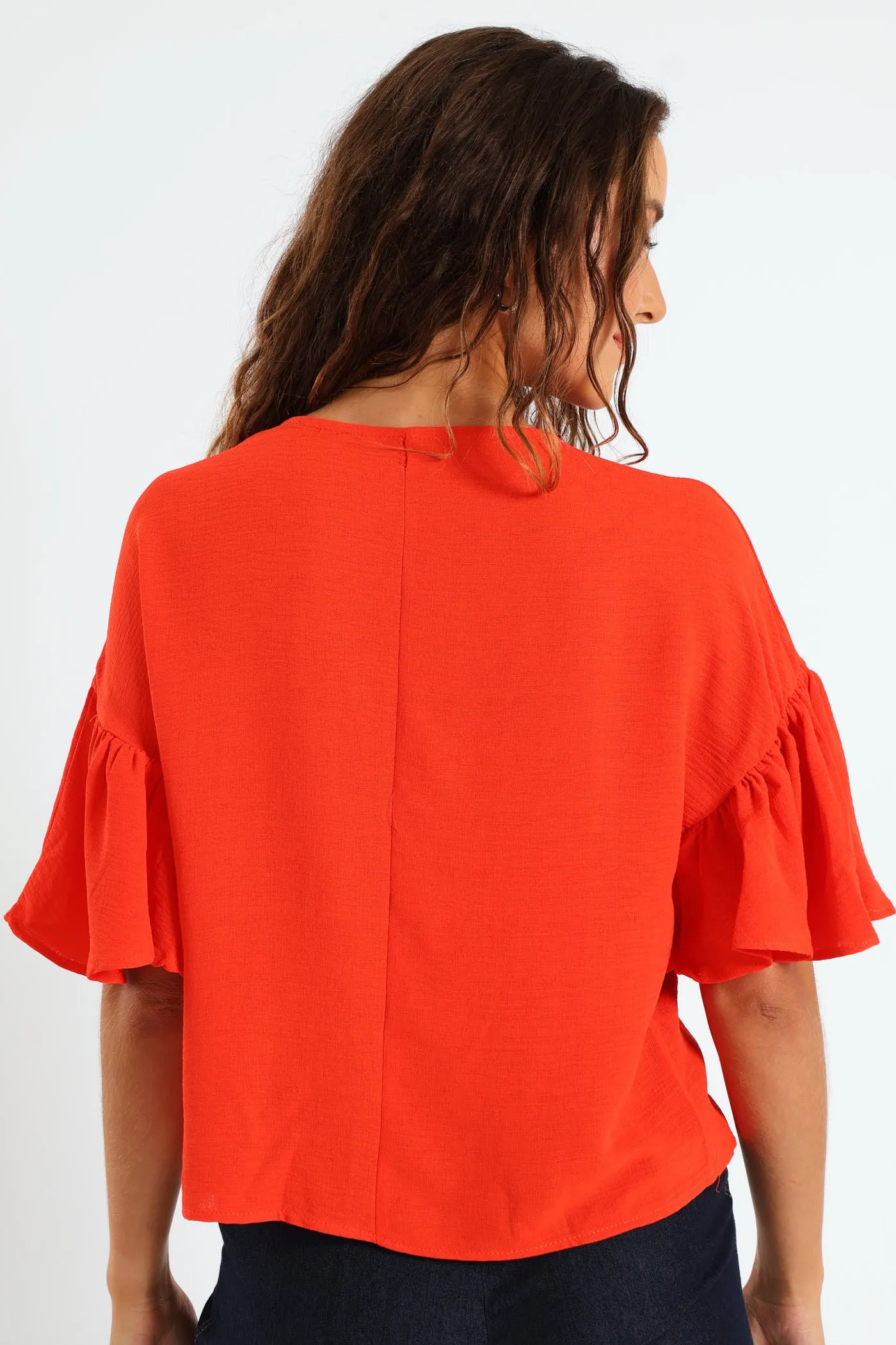 Oversized Frill Sleeve Boxy Top - Bright Orange sold by Edgars product image thumbnail 3