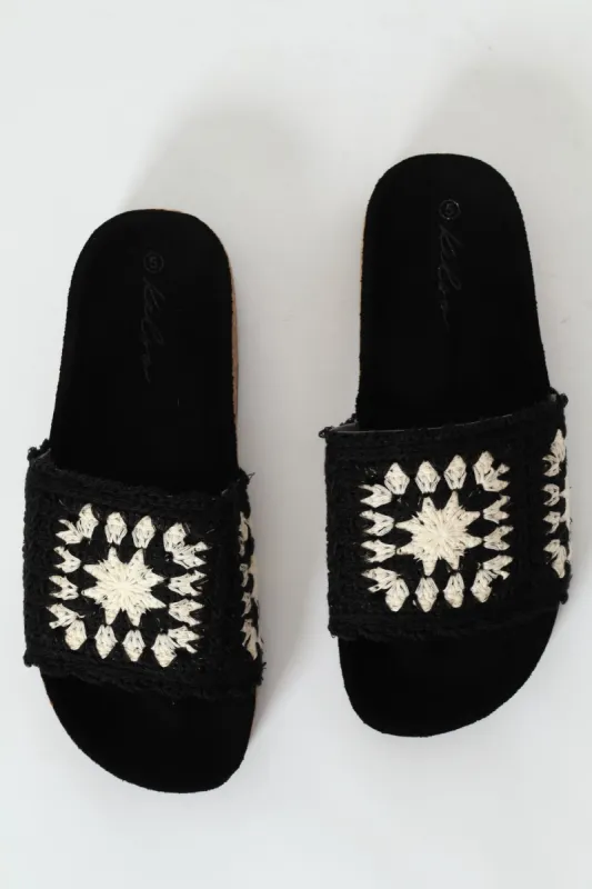 Crochet Mule Sandal On Cork Outsole - Black sold by Edgars 