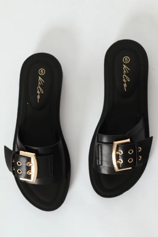 Single Banded Mule With Big Buckle Detail - Black sold by Edgars