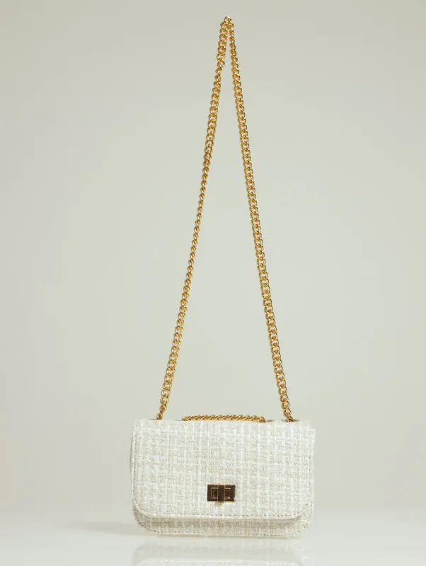 Tweed Silver Satchel - Cream sold by Edgars