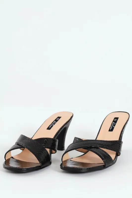 Cross Strap Textured Mule Heel - Black sold by Edgars