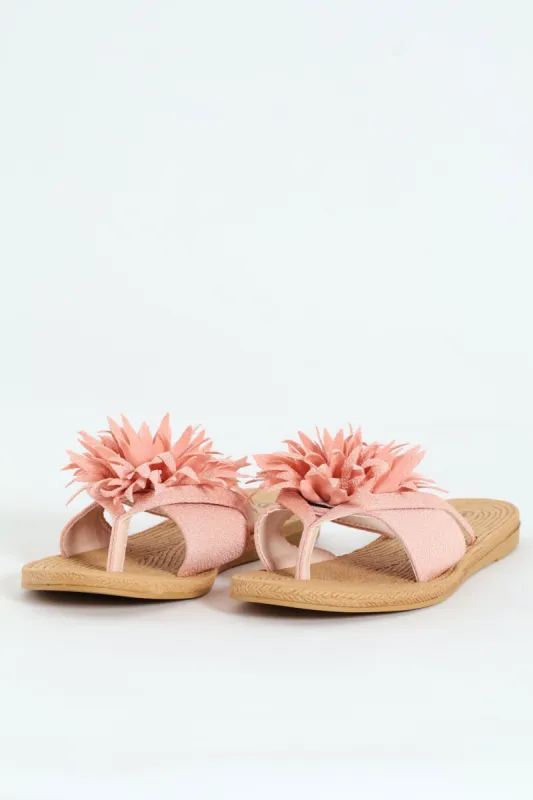 Moulded Thick Strap Mule With Flower Detail - Blush sold by Edgars