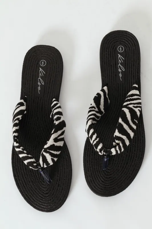 Zebra Print Thong Sandal - Black/White made by Edgars 