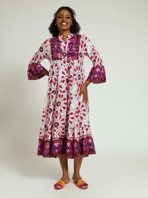 3/4 Sleeve Mosaic Floral Tent Maxi Dress With Border Print sold by Edgars 
