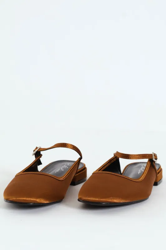 Satin Square Toe Push In - Bronze sold by Edgars