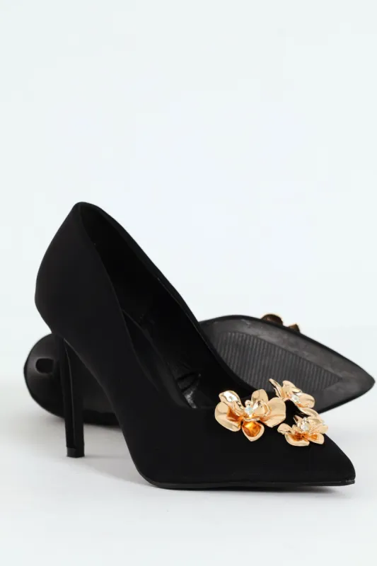 Jewelled Trimmed Court Heel - Black sold by Edgars