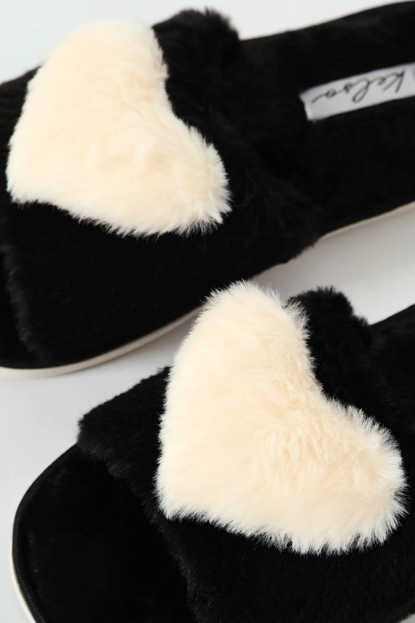 Big Fur Heart Open Toe Slipper - Black/Beige sold by Edgars product image thumbnail 2