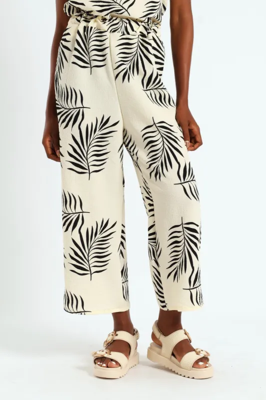 Pull On Widelg Culotte Pants - Cream/Black sold by Edgars