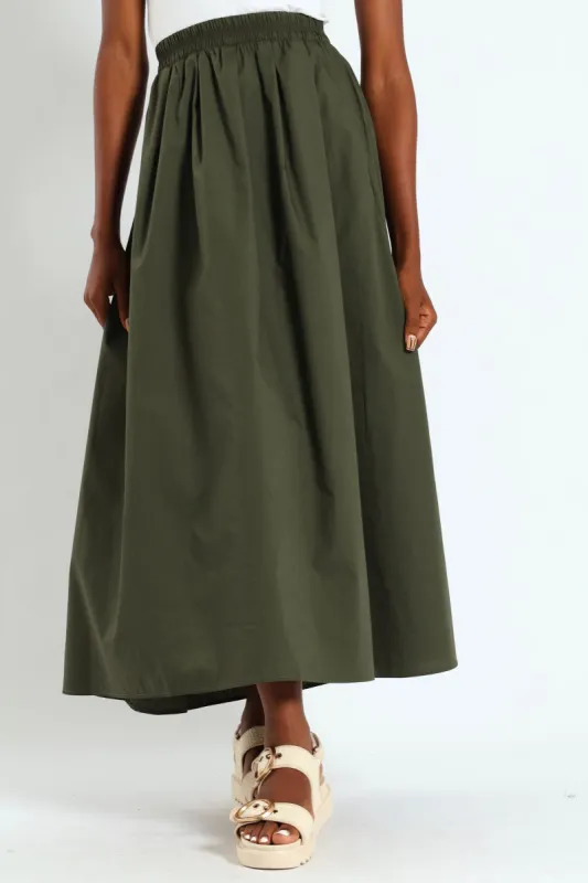 Pull On Poplin Midi Skirt - Fatigue sold by Edgars