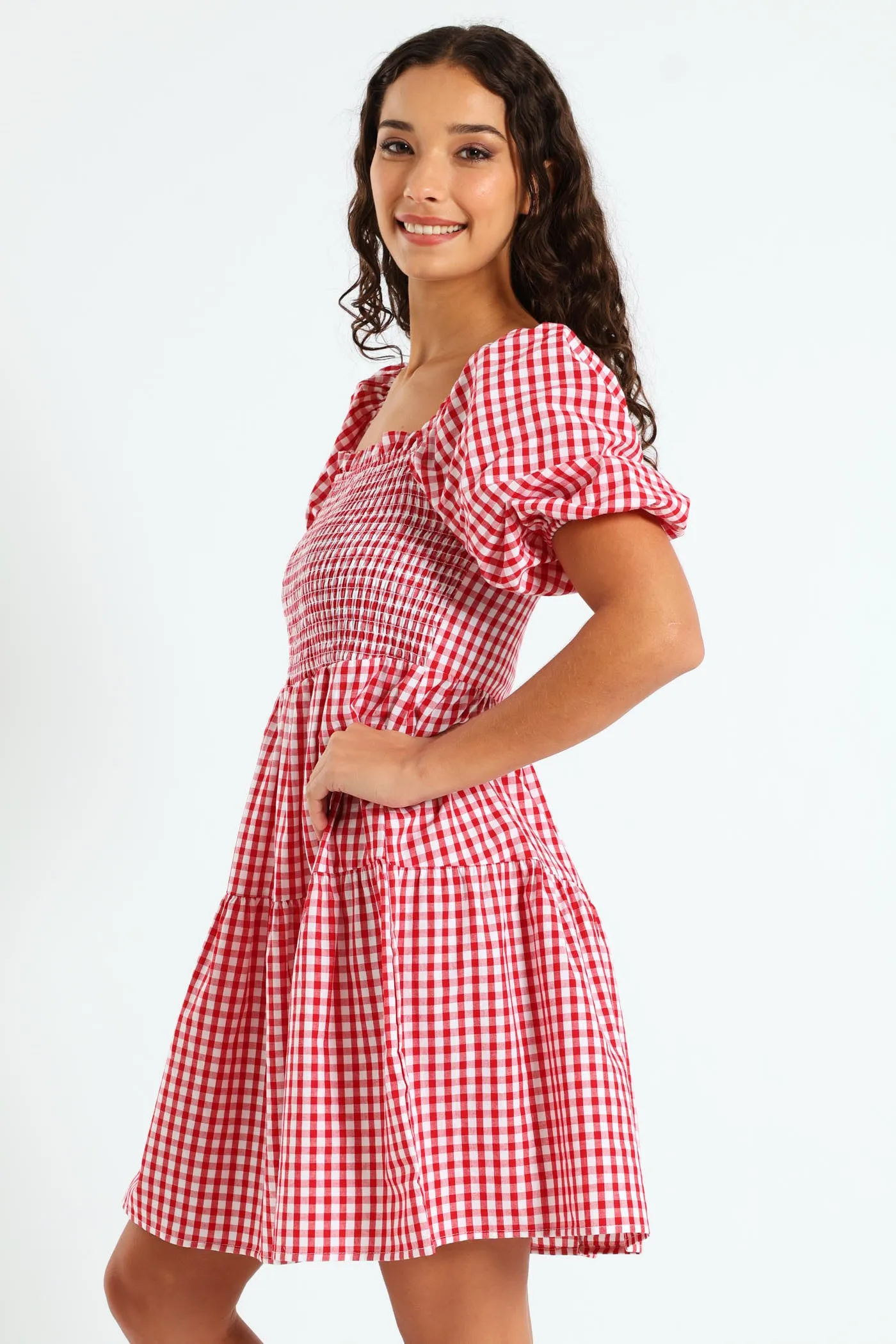 Gingham Puff Sleeve Mini Dress - Red sold by Edgars product image thumbnail 2