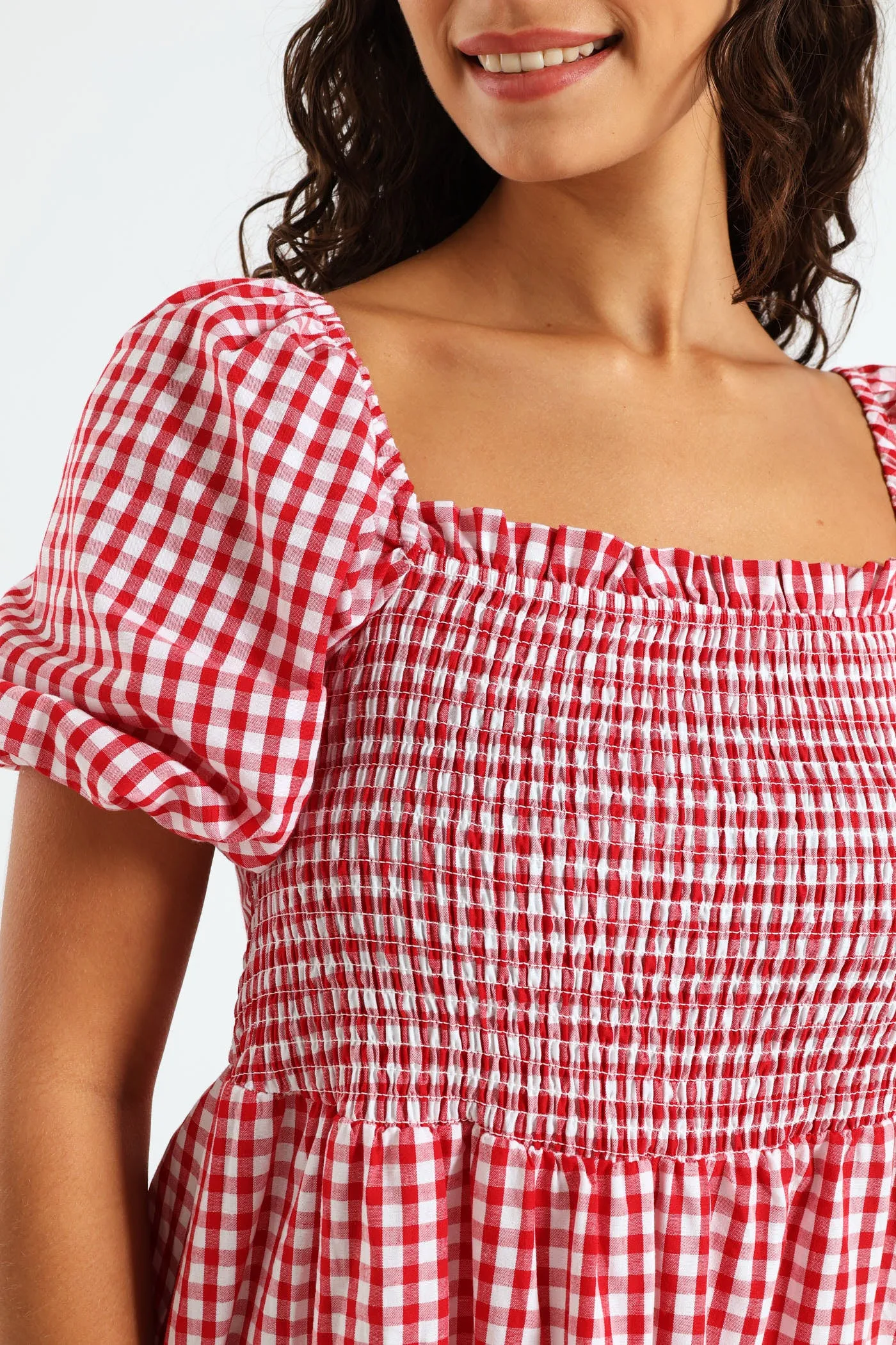 Gingham Puff Sleeve Mini Dress - Red sold by Edgars product image thumbnail 4