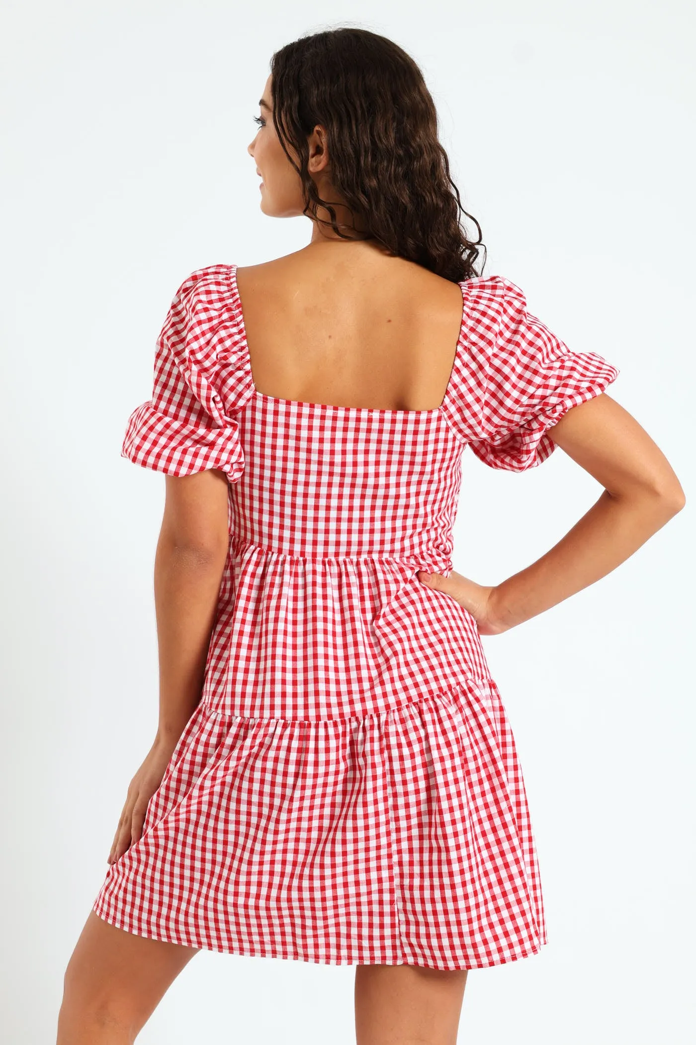 Gingham Puff Sleeve Mini Dress - Red sold by Edgars product image thumbnail 3