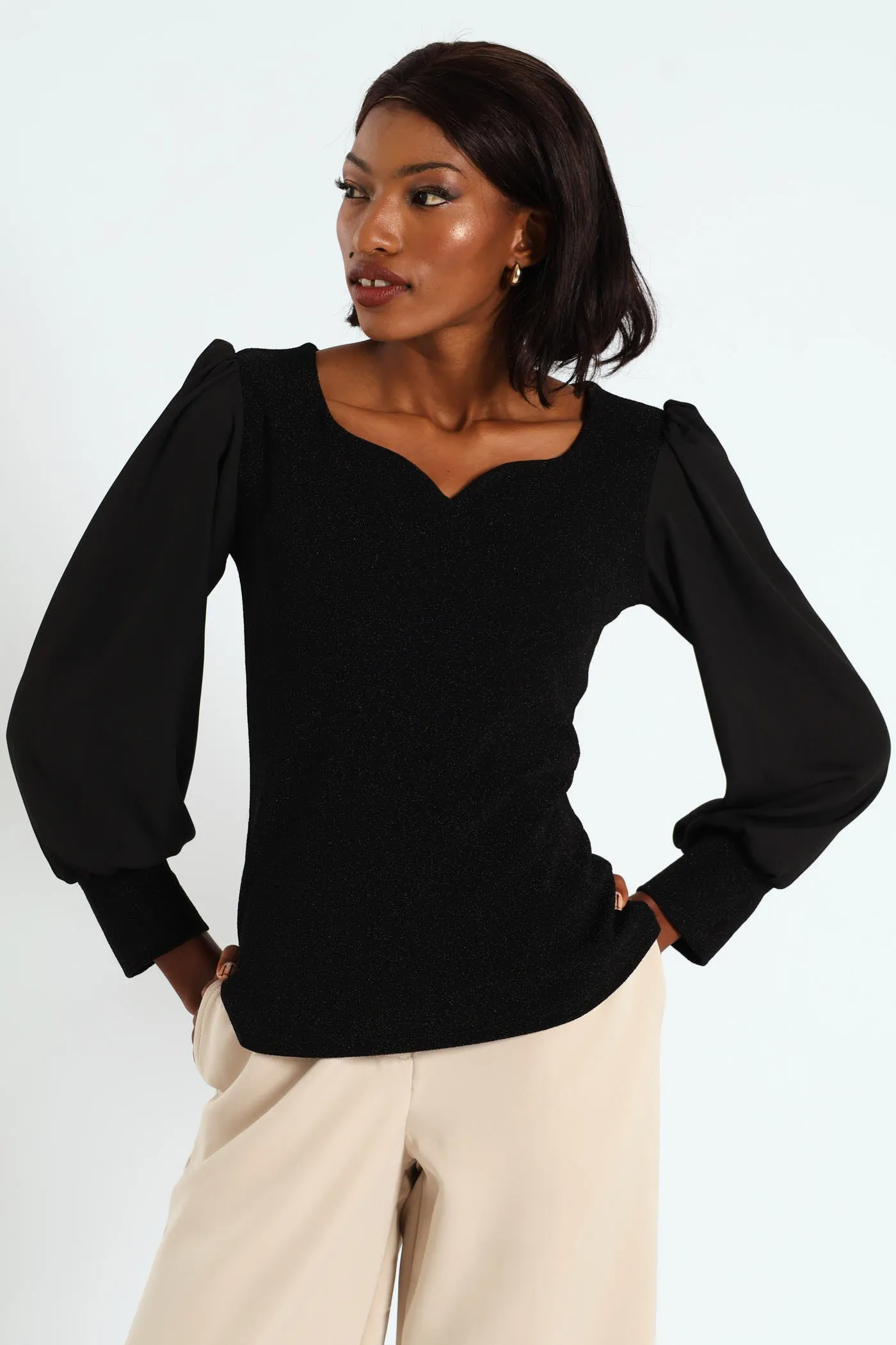 Sweetheart Neckline Shimmer Combo Blouse - Black sold by Edgars
