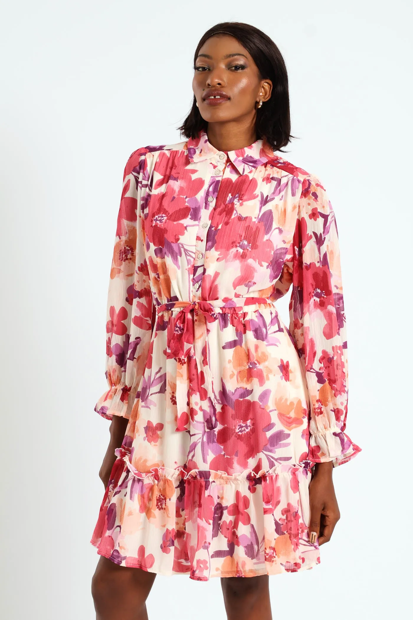 Button Through Frill Hem Tea Dress - Cream sold by Edgars