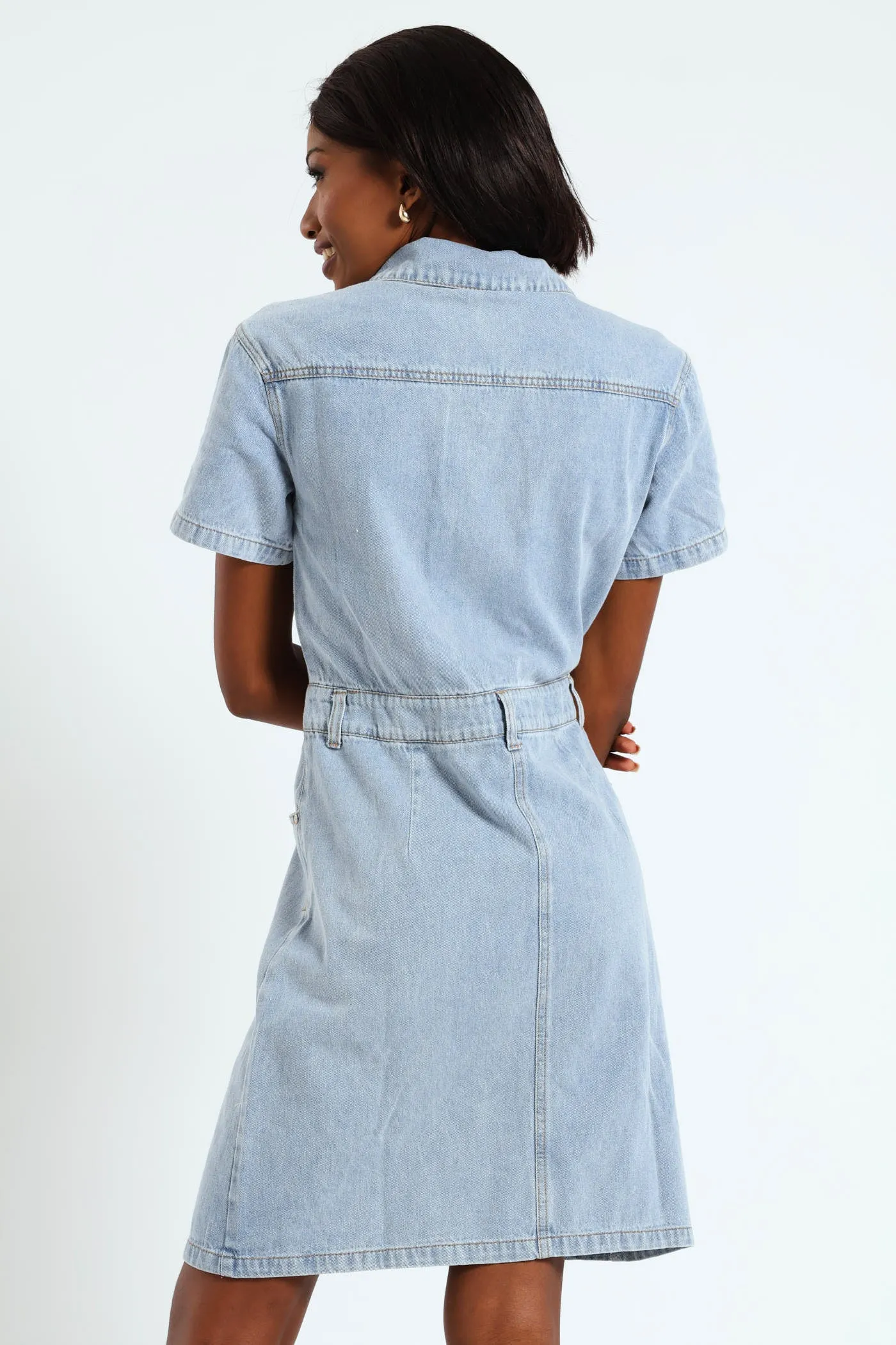 Half Placket Utility Denim Mini Dress - Light Wash sold by Edgars product image thumbnail 3