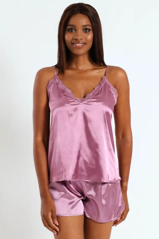 Lace Trim Cami & Short Set - Purple sold by Edgars