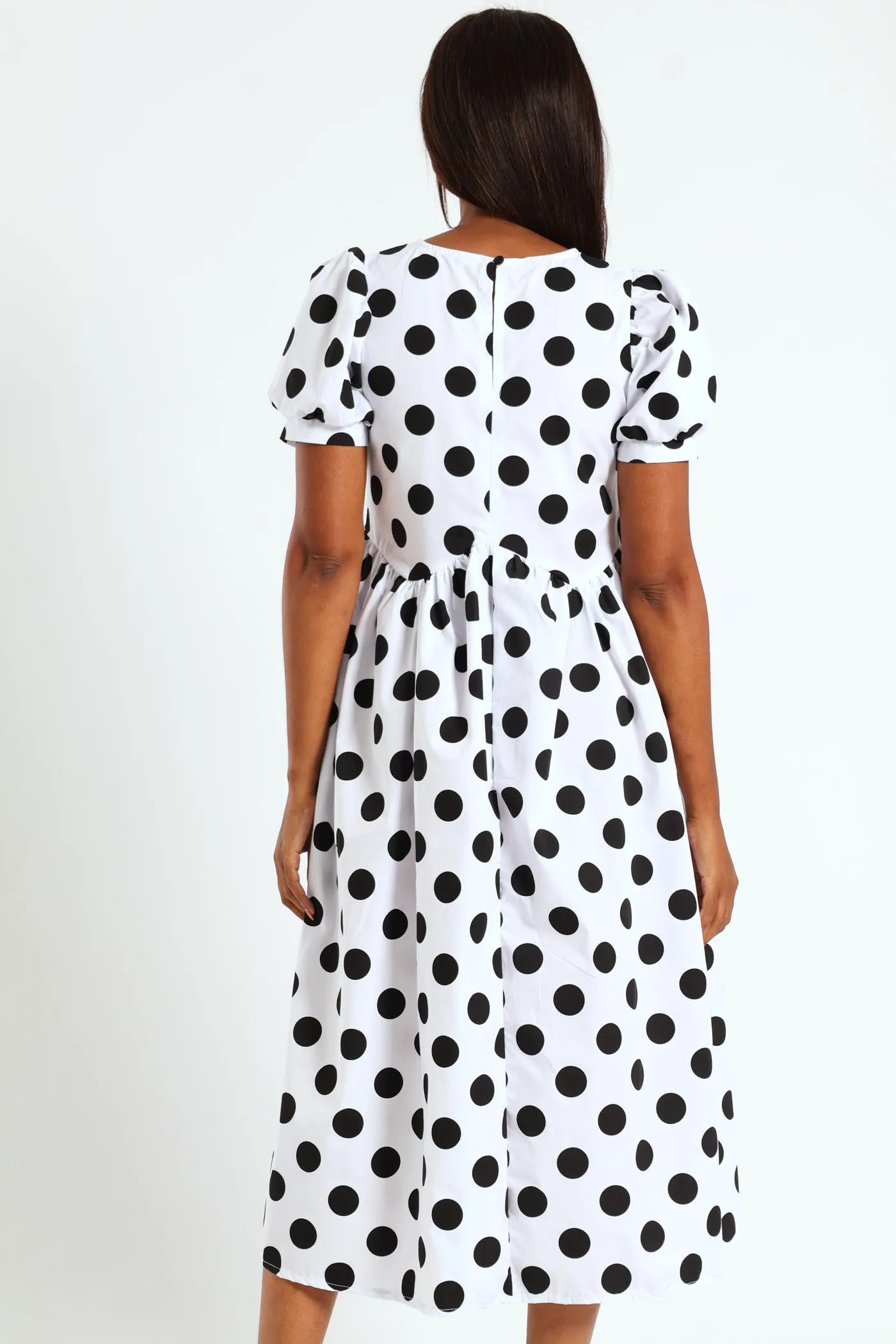 Puff Sleeve Polka Dot Poplin Midaxi Dress - White/Black sold by Edgars product image thumbnail 4