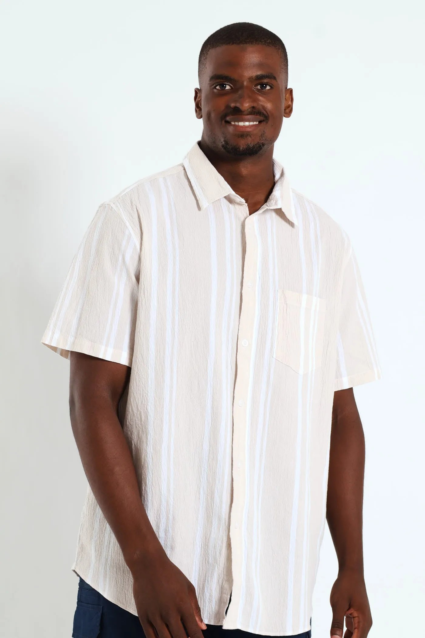 Short Sleeve Stripe Shirt - Off White sold by Edgars
