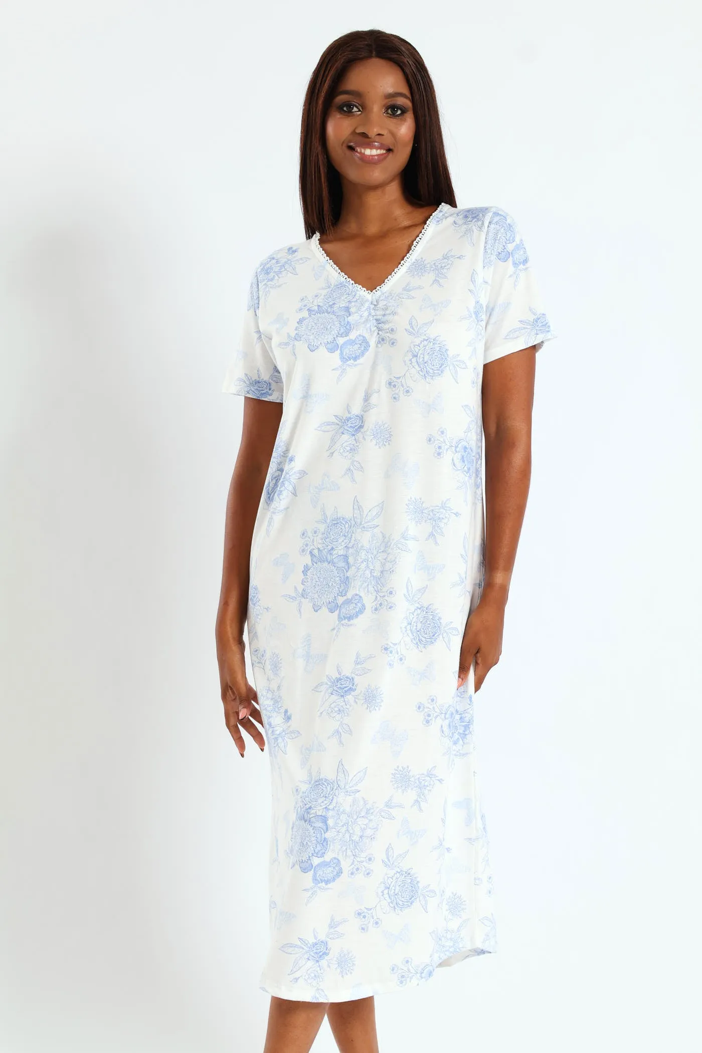 Longer Length Knit Butterfly Nightie - White sold by Edgars