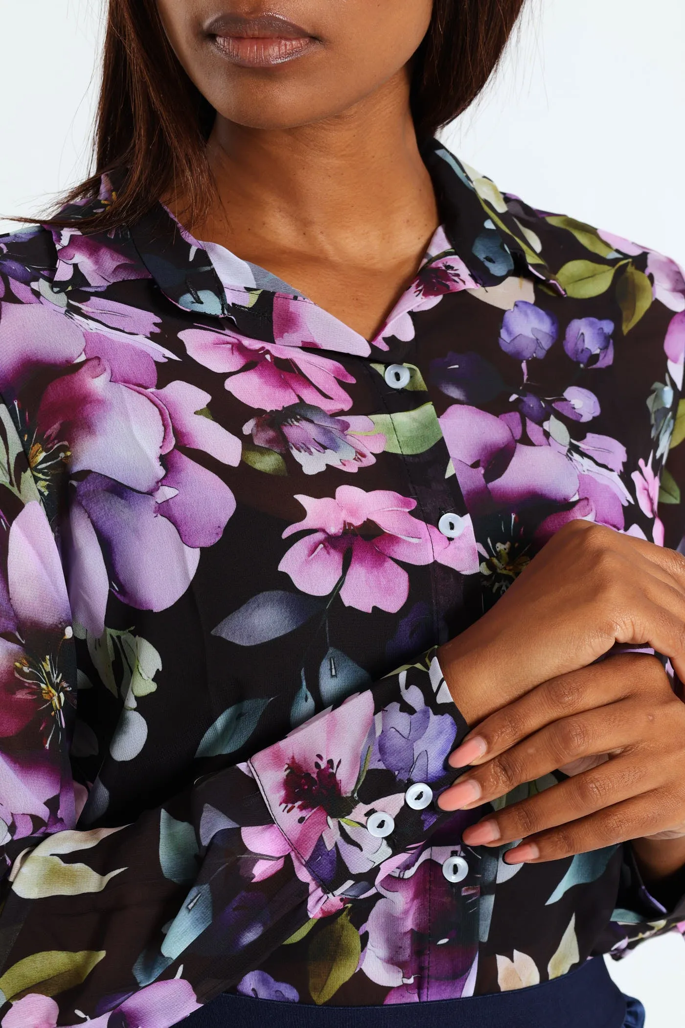 Hydrangea Floral Chiffon Shirt - Black sold by Edgars product image thumbnail 4
