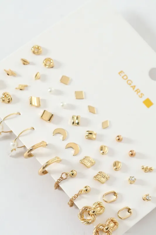 20 Pack Stud & Hoop Earrings - Gold sold by Edgars