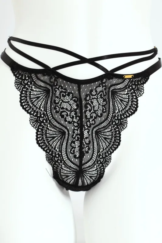 Lace Strappy Thong Panty - Black sold by Edgars 