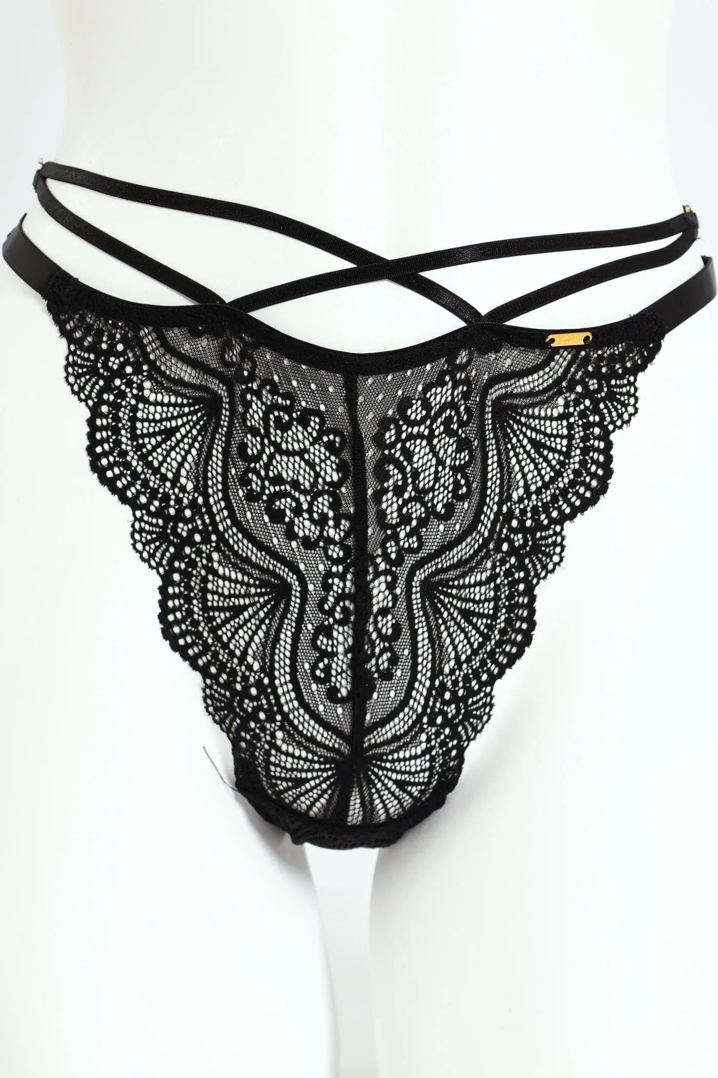 Lace Strappy Thong Panty - Black sold by Edgars