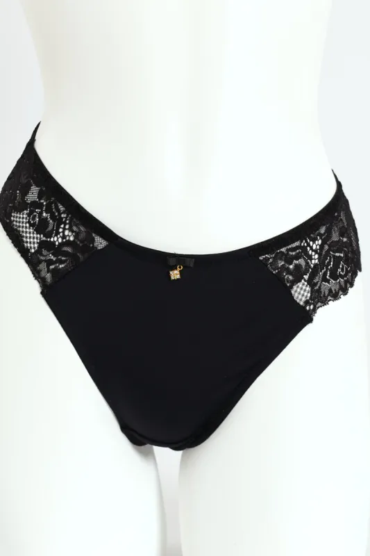 Microfibre & Lace Brazilian Panty - Black sold by Edgars 