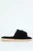 Open Toe Slipper With Floral Upper - Black sold by Edgars