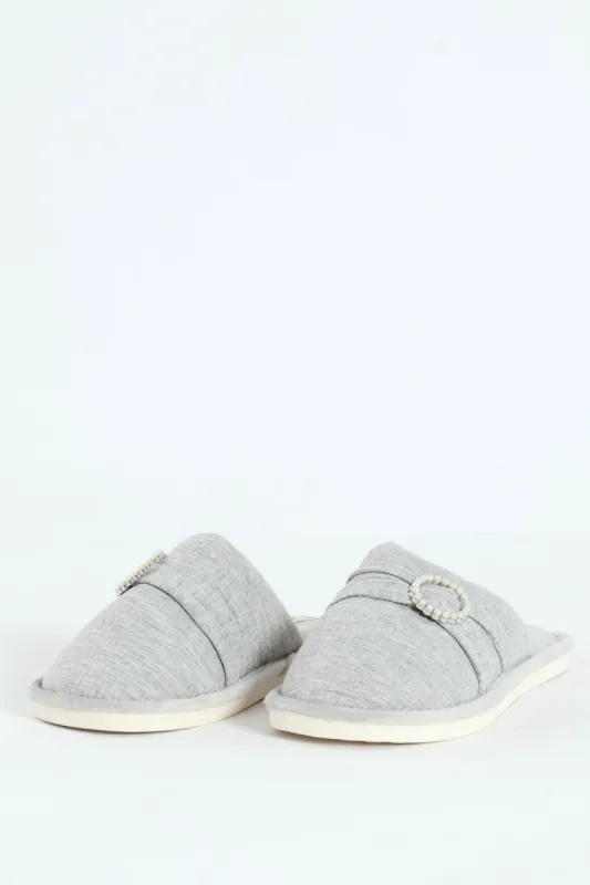 Closed Toe Slipper With Pearl Trim Detail - Grey sold by Edgars