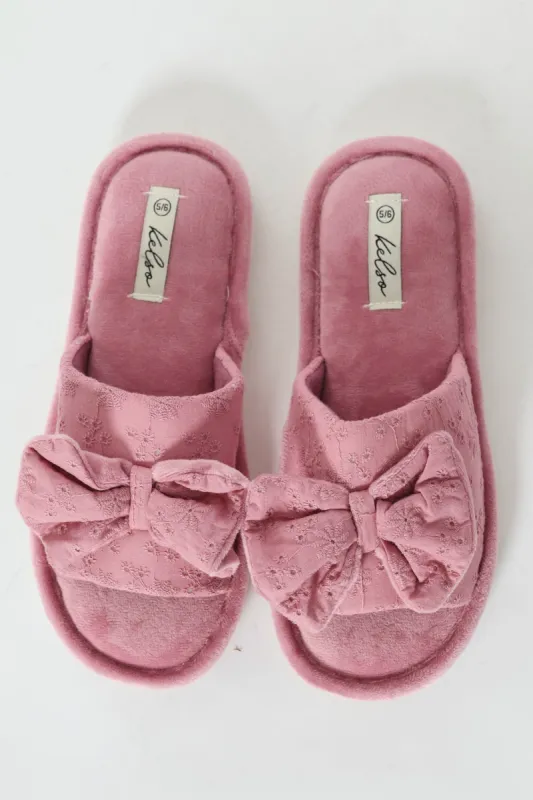 Anglaise Mule Slipper With Bow Detail - Mauve sold by Edgars