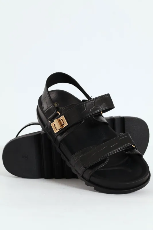 Double Strap Velcro Sandal - Black sold by Edgars
